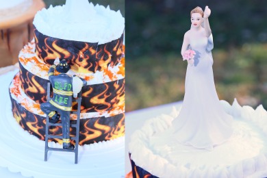 #firefighterweddingcake, #njwedding, #weddingphotos, #bridecaketopper, #firefightercaketopper